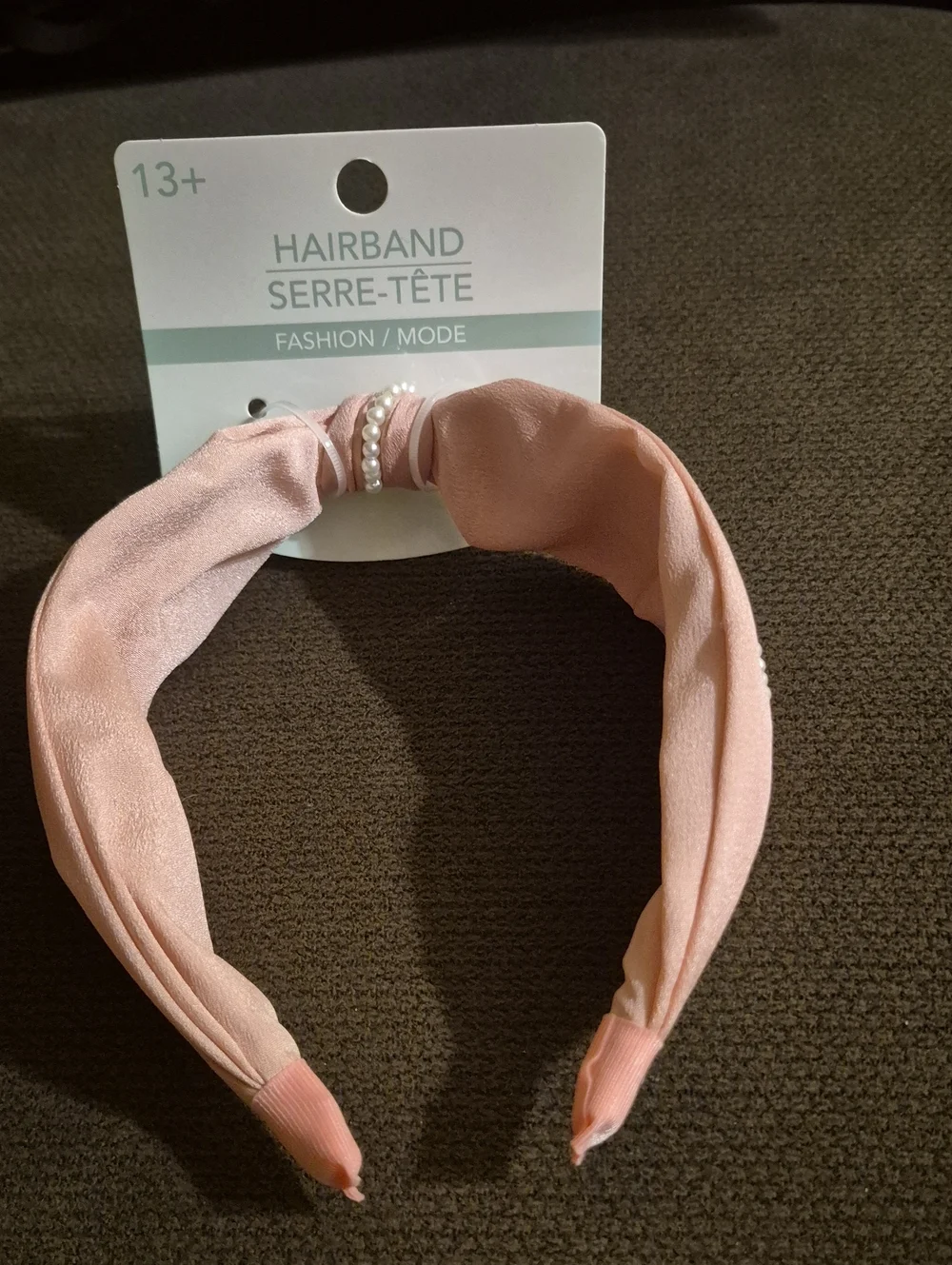 Pink Pearl-Accent Knitted Hairband Serre-Tete